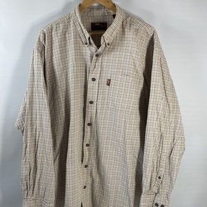 Bob Timberlake Mens Shirt Check Cotton Beige Long Sleeve Bass Pro Shop Sz 2XL